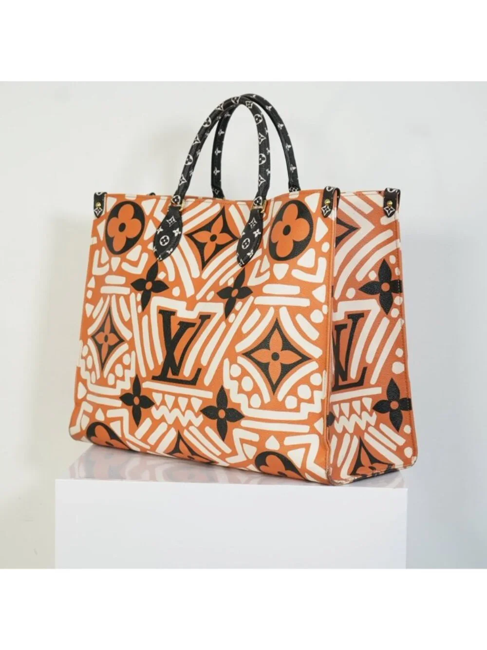 Louis Vuitton Onthego MM LV Crafty Tote Bag Caramel Cream Black Monogram